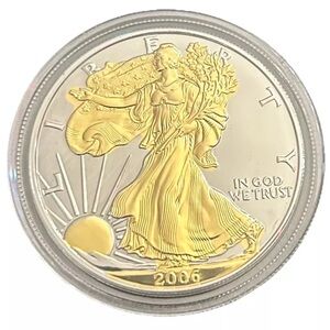 2006 Walking Liberty Coin 1 oz fine silver One Dollar w/ Gold Plating